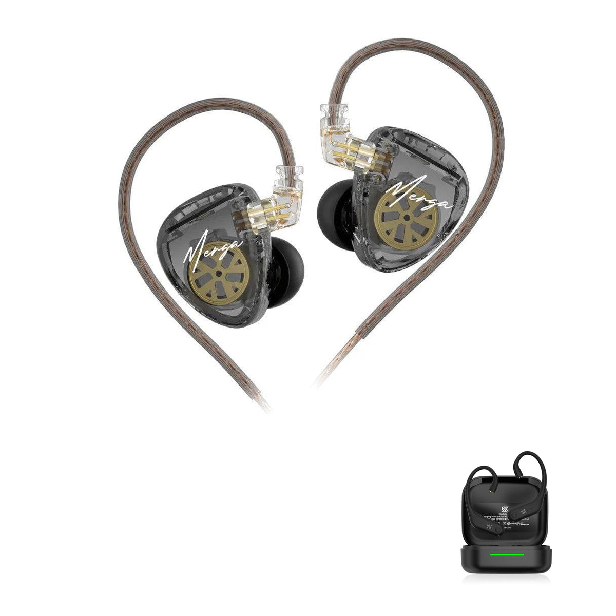 Fone de ouvido in-ear dual-driver KZ Merga with KZ AE01 Bluetooth adapter — Cabo de Cobre / Sem Microfone / Com Bluetooth