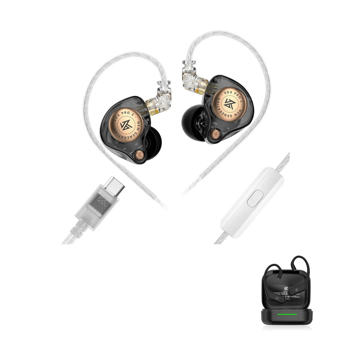 KZ EDX PRO 2 with KZ AE01 Bluetooth adapter — Preto / Com Microfone (Tipo-C) / Com Bluetooth