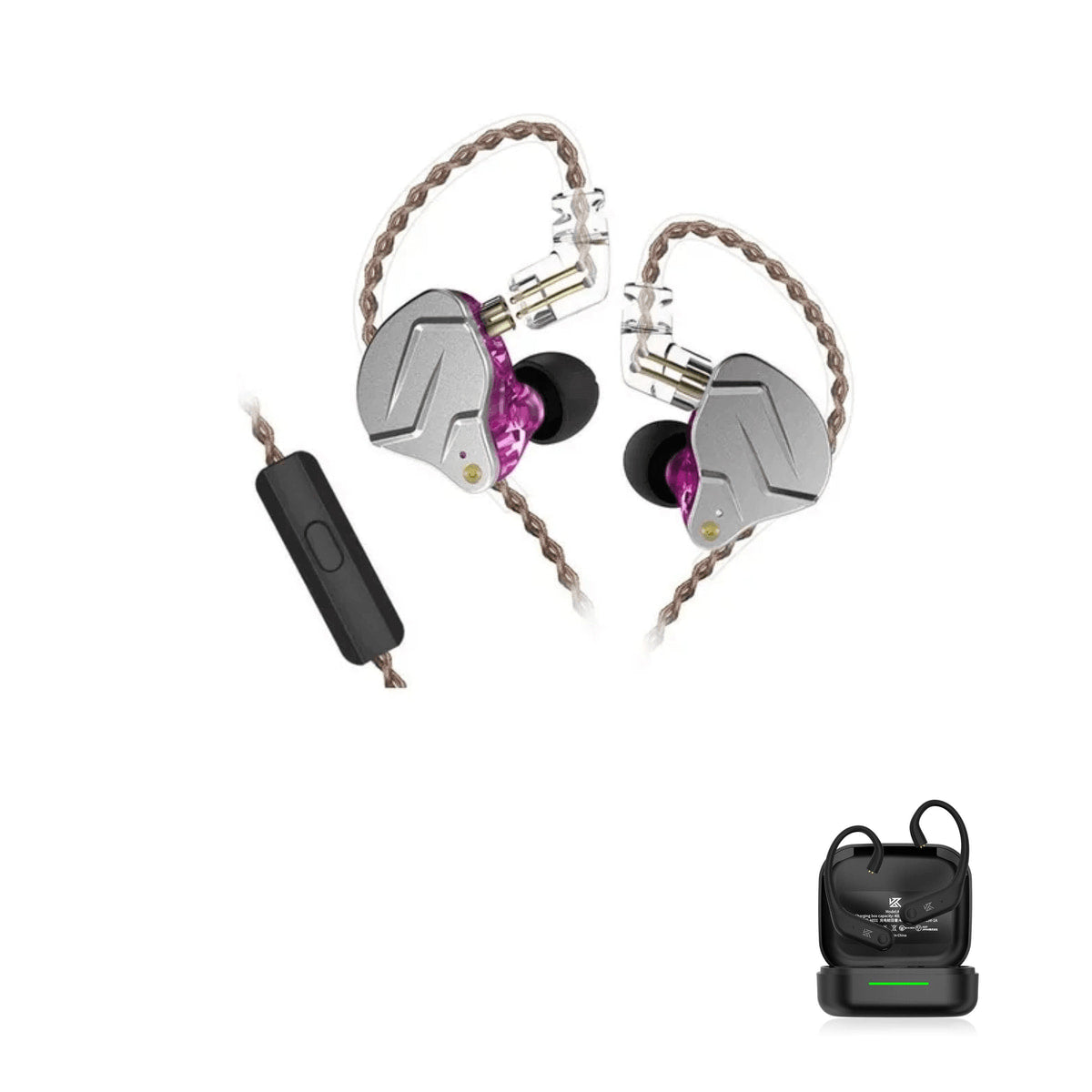 KZ ZSN PRO Gamer with KZ AE01 Bluetooth adapter — Roxo / Com Microfone / Com Bluetooth