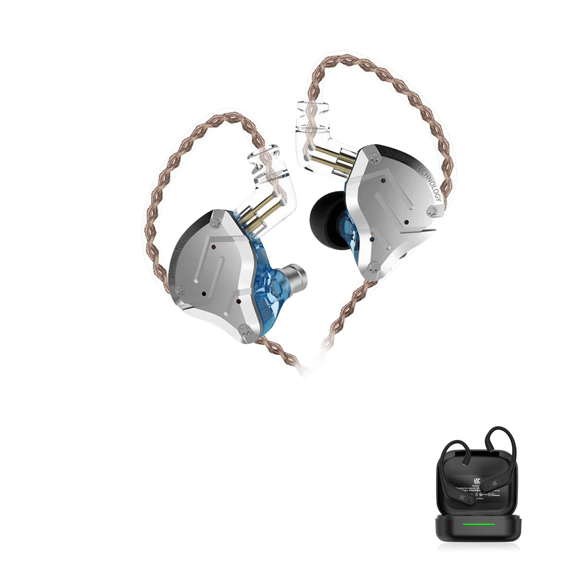 KZ ZS10 PRO with KZ AE01 Bluetooth adapter — Azul / Sem Microfone / Com Bluetooth, Azul / Com Microfone / Com Bluetooth
