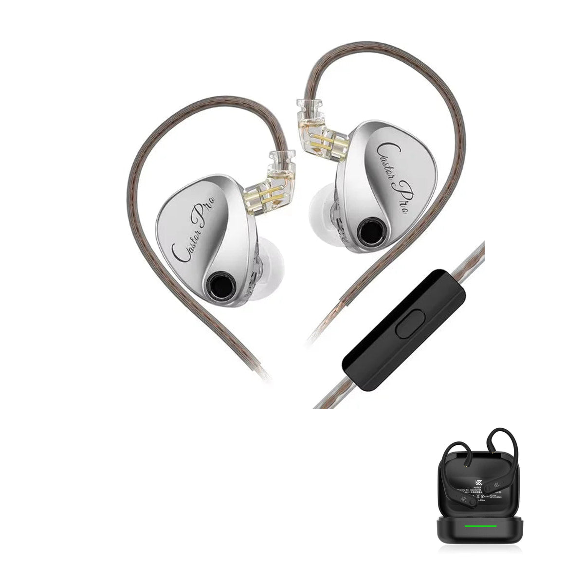 KZ Castor Pro with KZ AE01 Bluetooth adapter — Prata Padrão / Com Microfone / Com Bluetooth