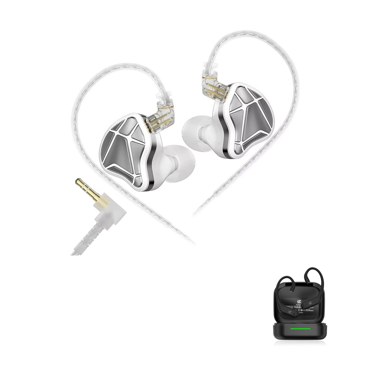 KZ Axas Gaming Earbuds — Fone Intra-Auricular Gamer with KZ AE01 Bluetooth adapter — Branco / Sem Microfone / Com Bluetooth