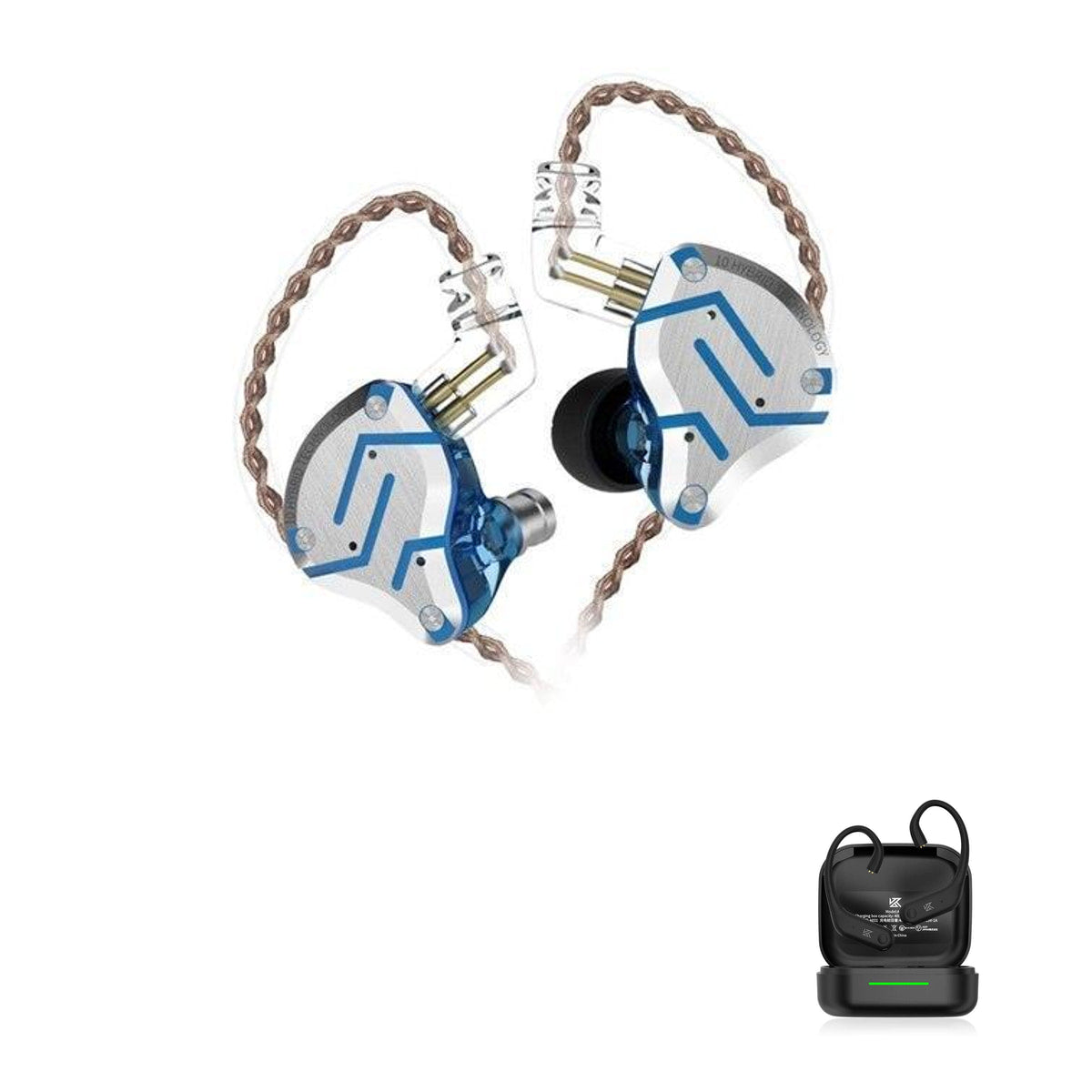 KZ ZS10 PRO Gamer with KZ AE01 Bluetooth adapter — Azul Brilhoso / Sem Microfone / Com Bluetooth