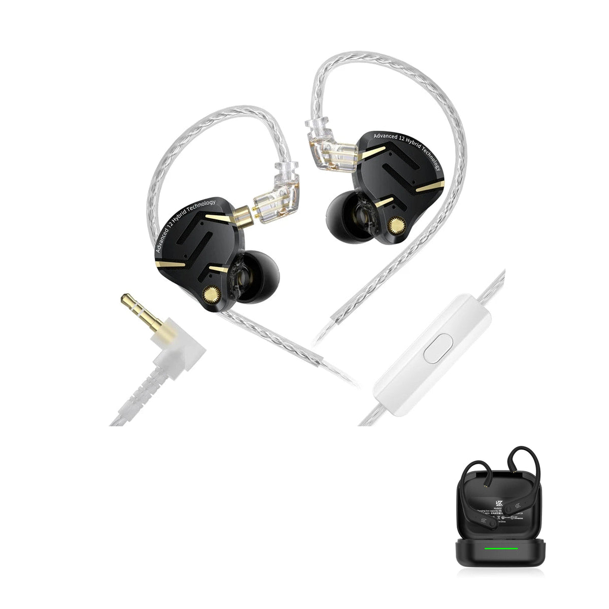 KZ ZS12 PRO 2 - 12 Drivers Hifi Premium with KZ AE01 Bluetooth adapter — Preto / Com Microfone (P2) / Com Bluetooth