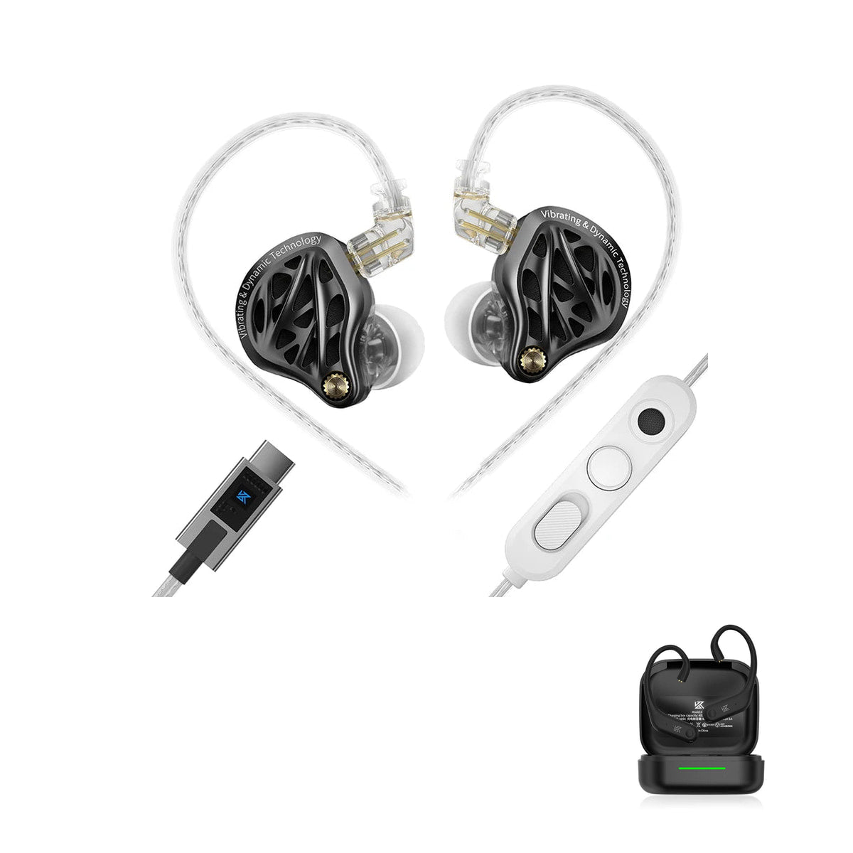 KZ Vibe X — Fone Intra-Auricular com Driver Duplo e Vibração Tátil de Graves with KZ AE01 Bluetooth adapter — Com Microfone USB-C / Com Bluetooth