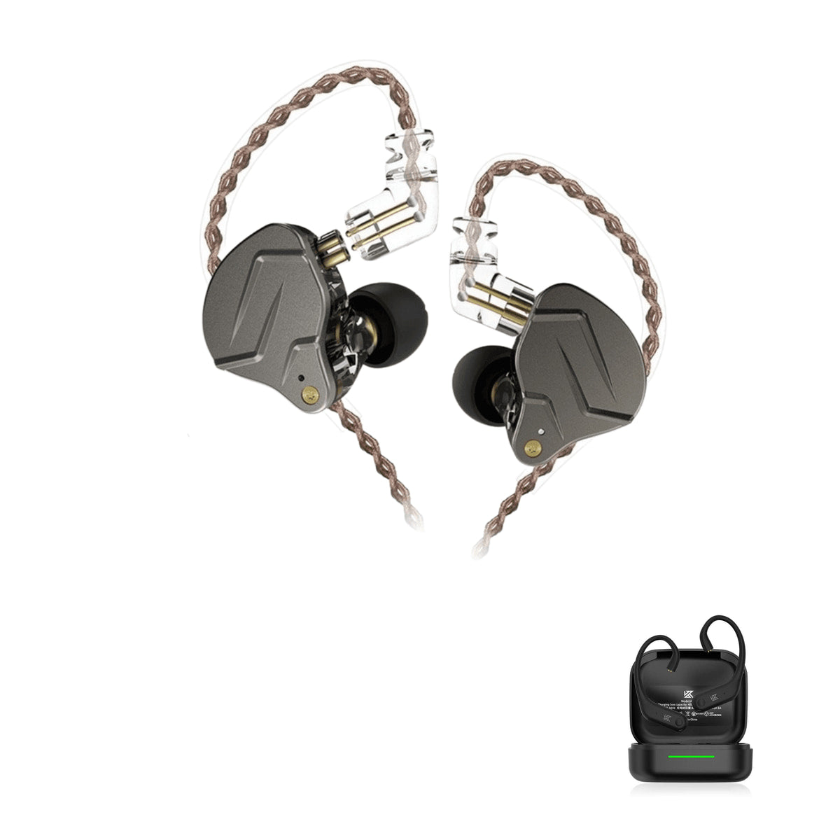 KZ ZSN PRO with KZ AE01 Bluetooth adapter — Cinza / Sem Microfone / Com Bluetooth