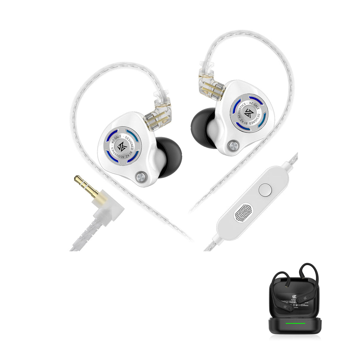 KZ Gale - Fone In-ear Gamer HiFi Profissional with KZ AE01 Bluetooth adapter — Artic White / Com Microfone (3.5mm) / Com Bluetooth