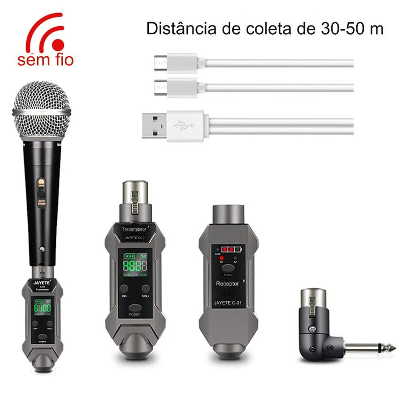 Transmissor Profissional JAYETE C-01: Transforme Seu Microfone com Fio em sem Fio