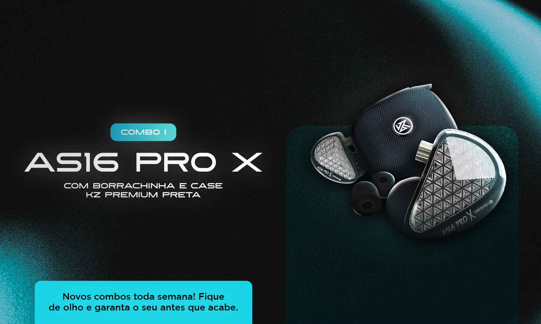 Combo 1 BLACKZ - KZ AS16 PRO X + Borrachinhas de Espuma + Case KZ Premium