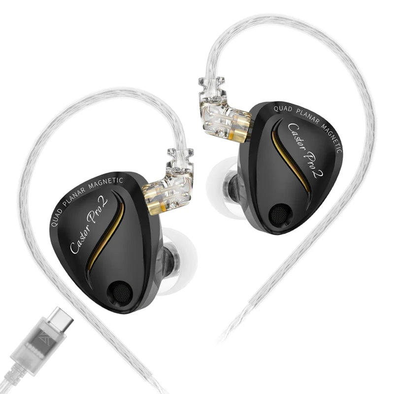 KZ Castor Pro 2 preto com cabo USB-C sem microfone