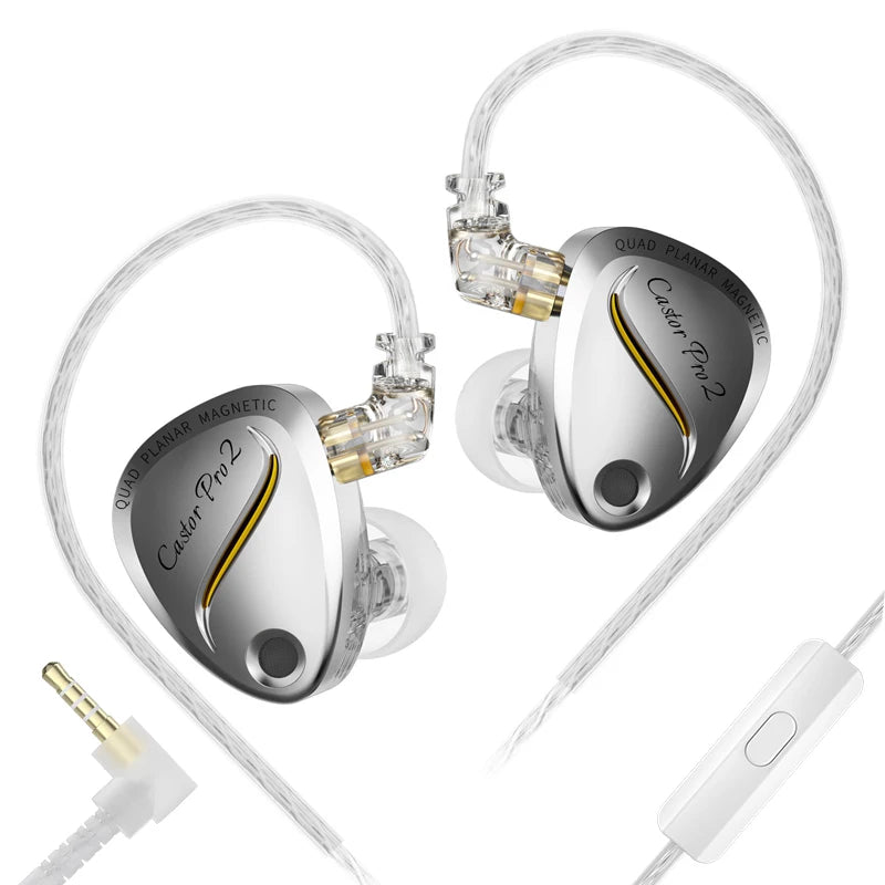KZ Castor Pro 2 prata com cabo 3,5 mm e microfone
