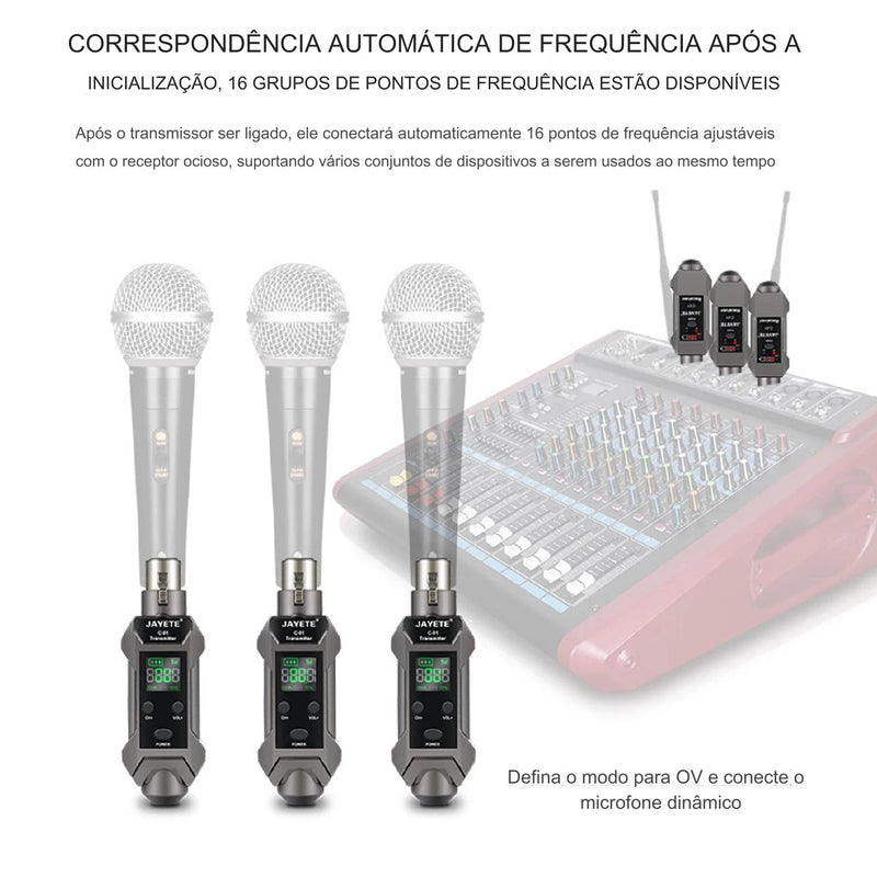 Transmissor Profissional JAYETE C-01: Transforme Seu Microfone com Fio em sem Fio