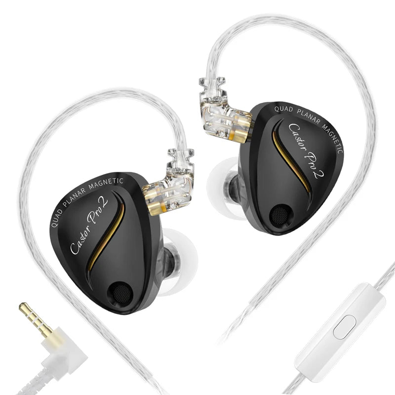 KZ Castor Pro 2 preto com cabo 3,5 mm e microfone
