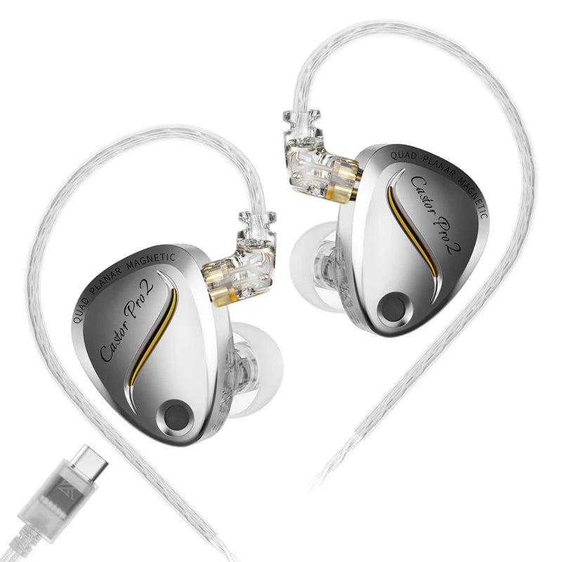 KZ Castor Pro 2 prata com cabo USB-C sem microfone