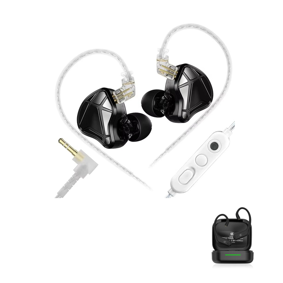 KZ Axas Gaming Earbuds — Fone Intra-Auricular Gamer with KZ AE01 Bluetooth adapter — Midnight Black / Com Microfone / Com Bluetooth