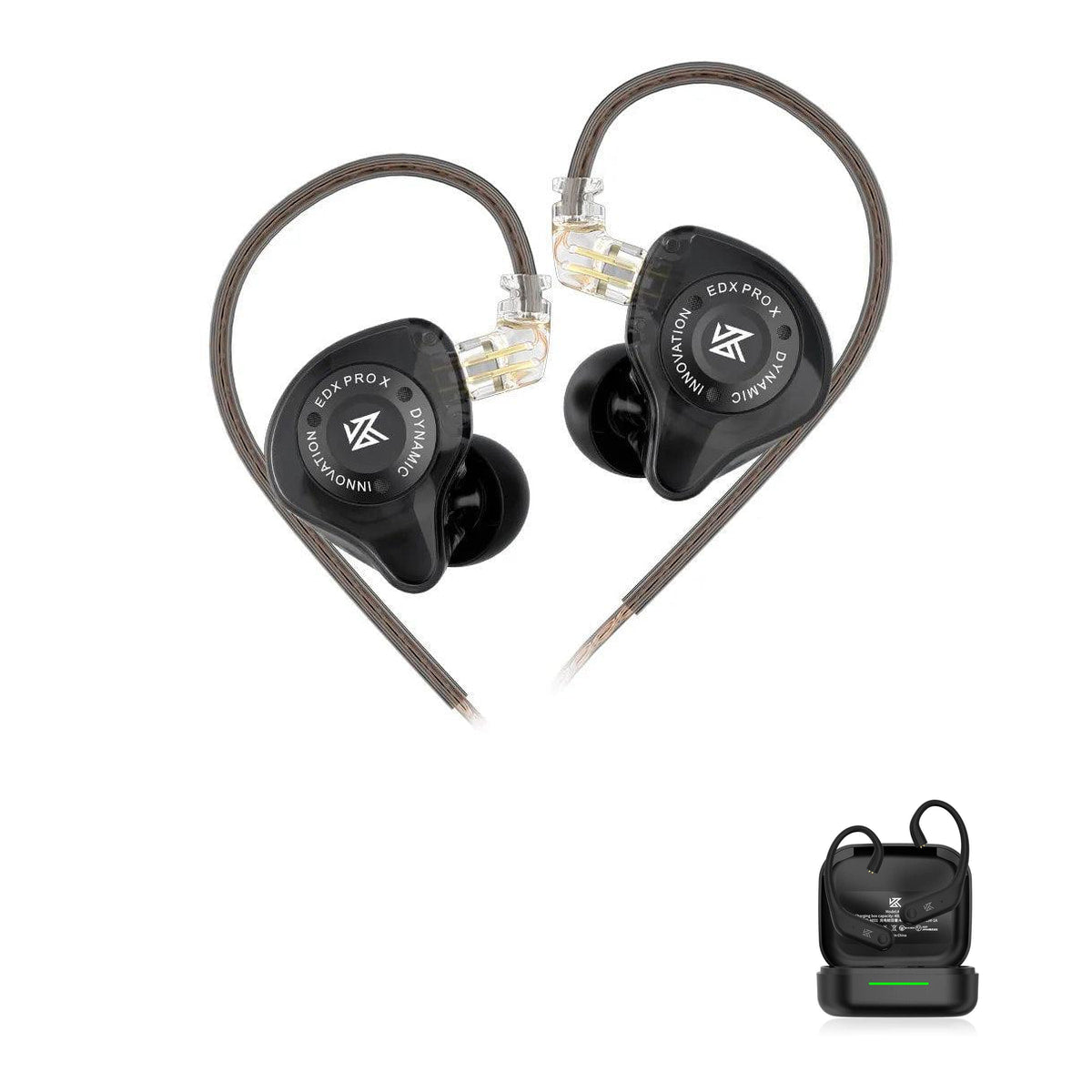 KZ EDX PRO X - Fone de Ouvido In-ear Gamer with KZ AE01 Bluetooth adapter — Preto • All Black (Edição limitada) / Sem Microfone / Com Bluetooth