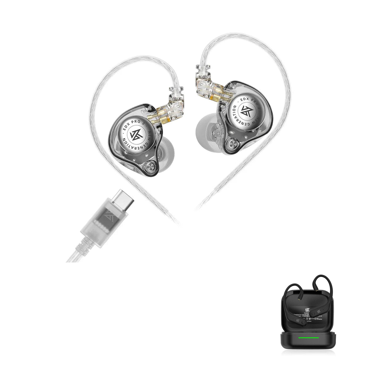 KZ EDX PRO 2 with KZ AE01 Bluetooth adapter — Transparente / Sem Microfone (Tipo-C) / Com Bluetooth