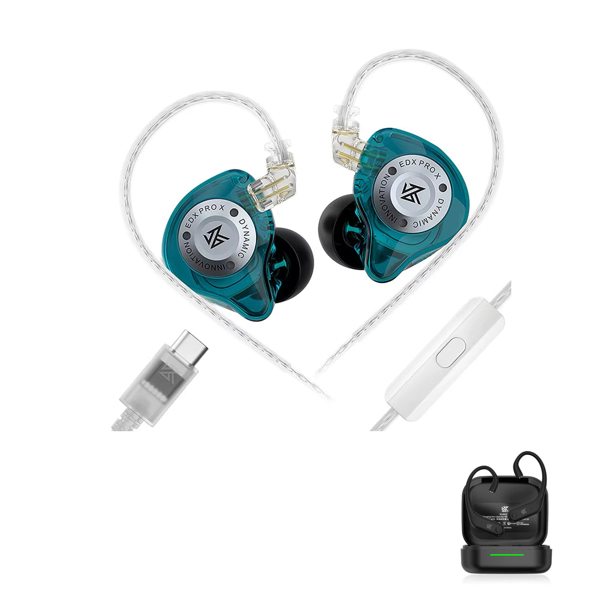 KZ EDX Pro X - Fone de Ouvido In-ear para Músicos with KZ AE01 Bluetooth adapter — Ciano / USB-C (com microfone) / Com Bluetooth