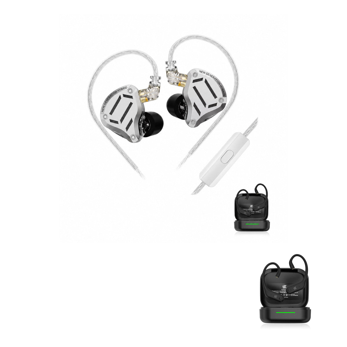 KZ ZS10 PRO 2 Gamer with KZ AE01 Bluetooth adapter — Prata / Com Microfone / Com Bluetooth