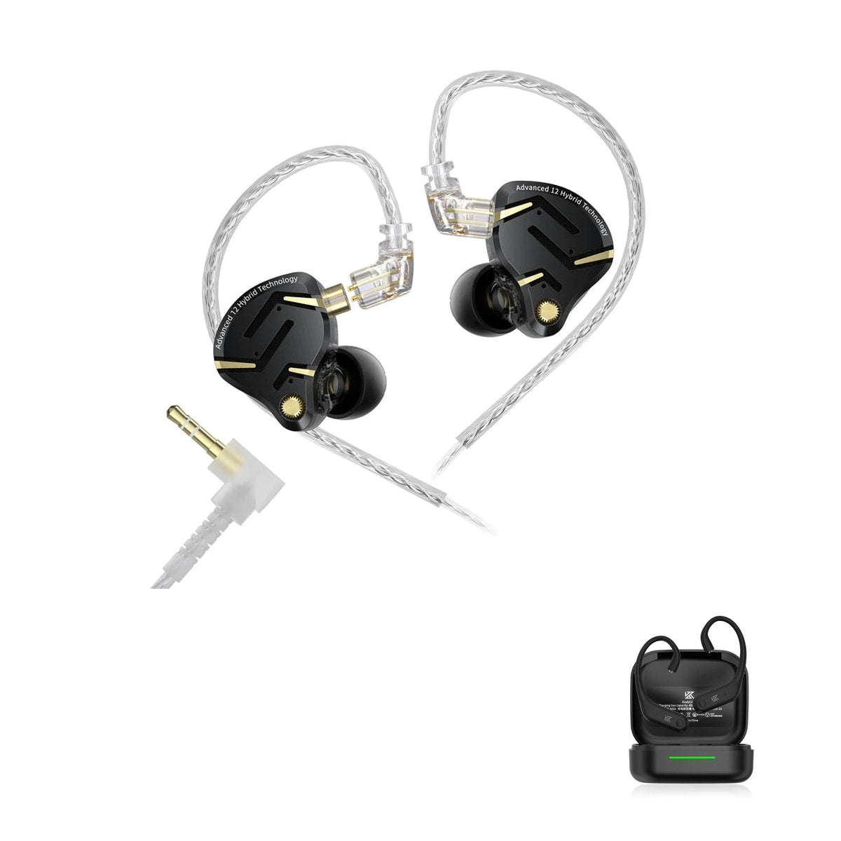 KZ ZS12 PRO 2 - 12 Drivers Hifi Premium with KZ AE01 Bluetooth adapter — Preto / Sem Microfone (P2) / Com Bluetooth