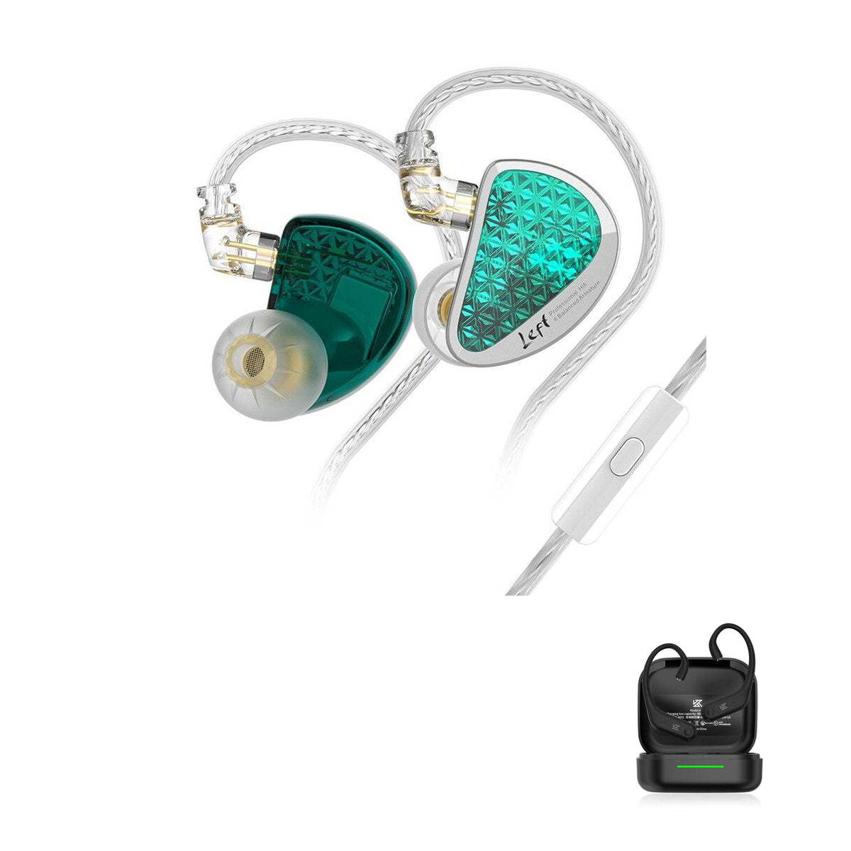 KZ AS16 PRO with KZ AE01 Bluetooth adapter — Ciano / Com Microfone / Com Bluetooth