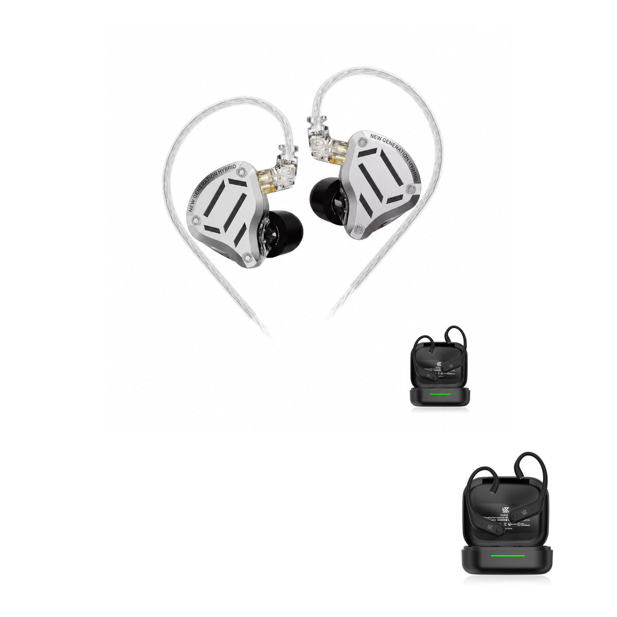 KZ ZS10 PRO 2 Gamer with KZ AE01 Bluetooth adapter — Prata / Sem Microfone / Com Bluetooth