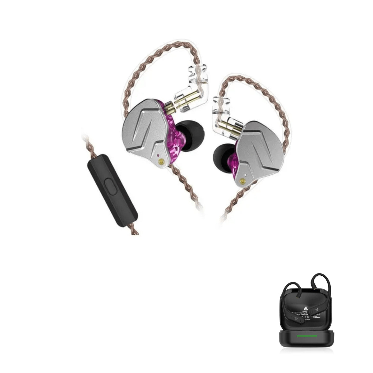 KZ ZSN PRO with KZ AE01 Bluetooth adapter — Roxo / Com Microfone / Com Bluetooth