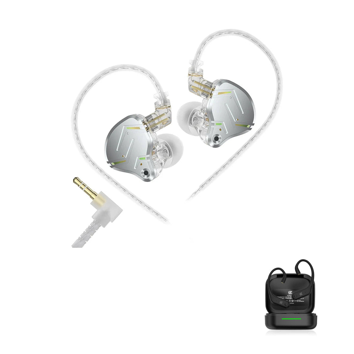 KZ ZST Pro X — Fone Intra-Auricular Híbrido com Driver Duplo with KZ AE01 Bluetooth adapter — Prata / Sem Microfone / Com Bluetooth, Prata / Com Microfone / Com Bluetooth, Prata / Com Microfone USB-C / Com Bluetooth