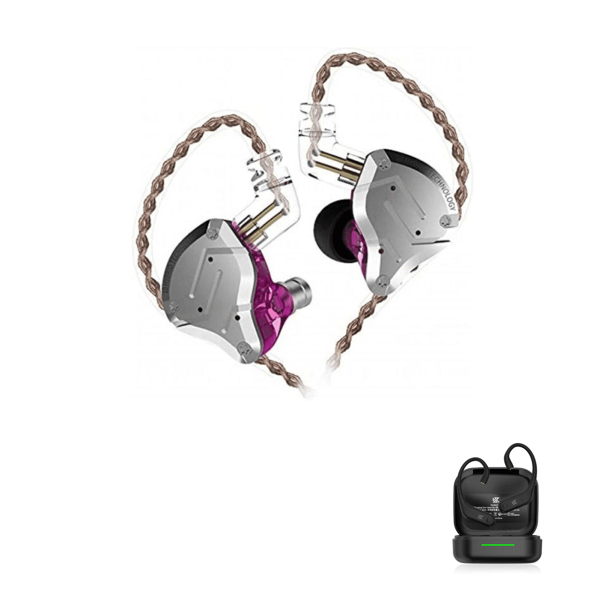 KZ ZS10 PRO with KZ AE01 Bluetooth adapter — Roxo / Sem Microfone / Com Bluetooth