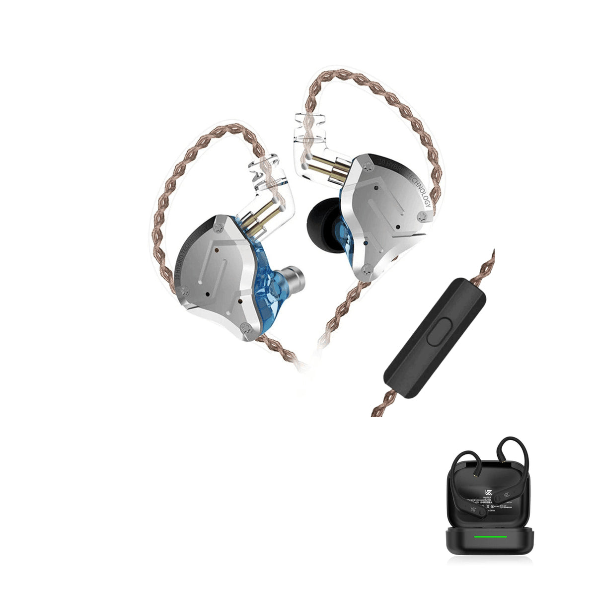 KZ ZS10 PRO Gamer with KZ AE01 Bluetooth adapter — Azul / Com Microfone / Com Bluetooth