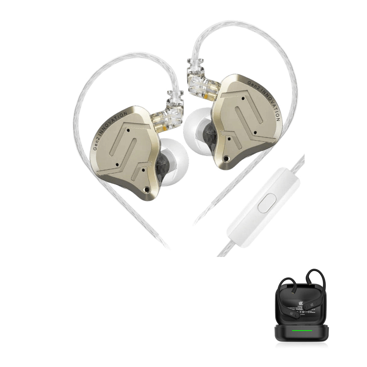 KZ ZSN PRO 2 - Fone de ouvido in-ear Gamer with KZ AE01 Bluetooth adapter — Dourado / Com Microfone / Com Bluetooth