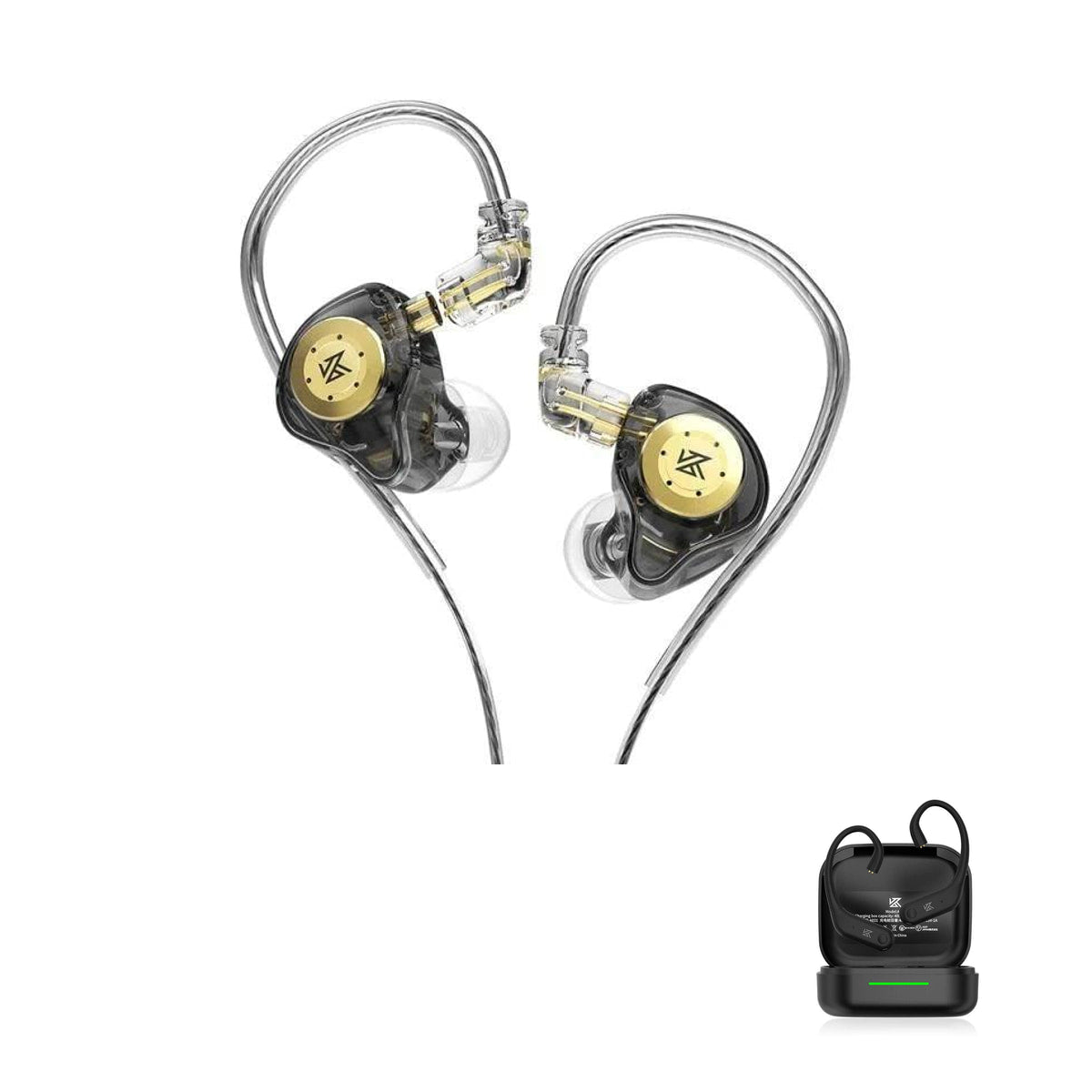 KZ EDX PRO with KZ AE01 Bluetooth adapter — Preto / Sem Microfone / Com Bluetooth