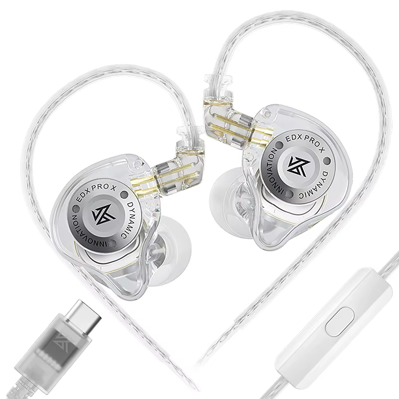 KZ EDX PRO X - Fone de Ouvido In-ear Gamer – Transparente – USB-C (com microfone)