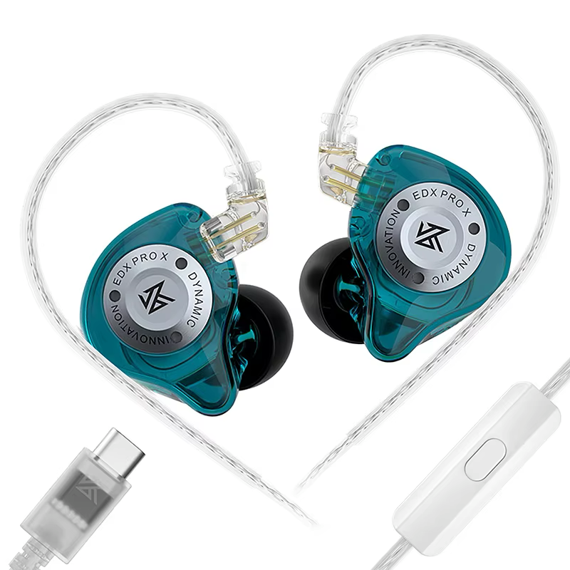 KZ EDX PRO X - Fone de Ouvido In-ear Gamer – Ciano – USB-C (com microfone)