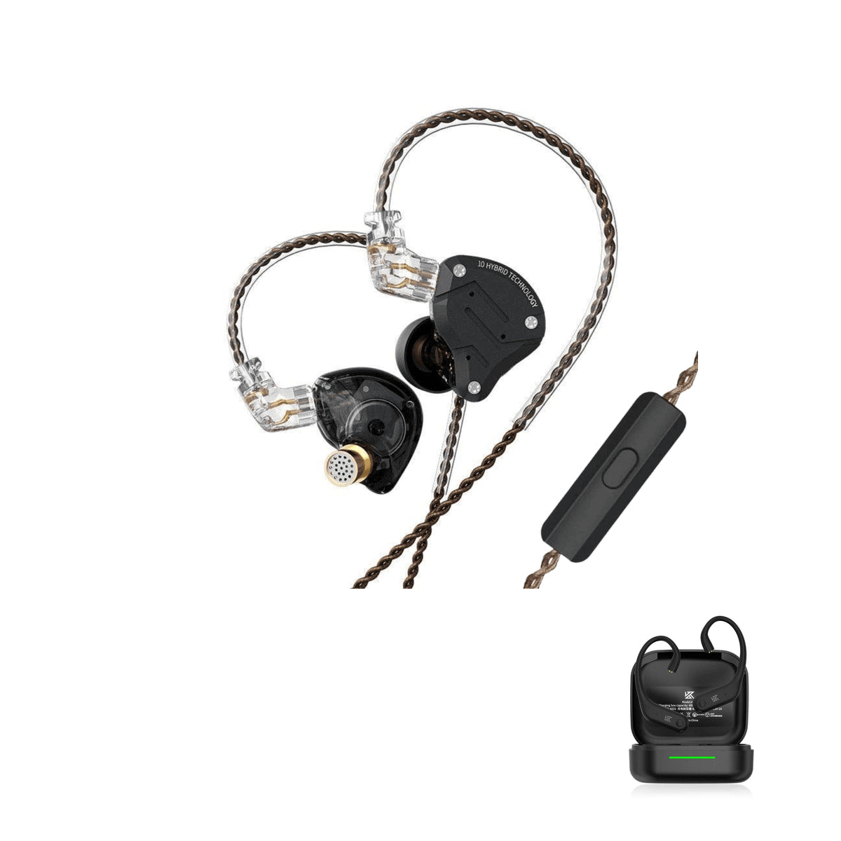 KZ ZS10 PRO Gamer with KZ AE01 Bluetooth adapter — Pure Black - Versão Limitada / Com Microfone / Com Bluetooth