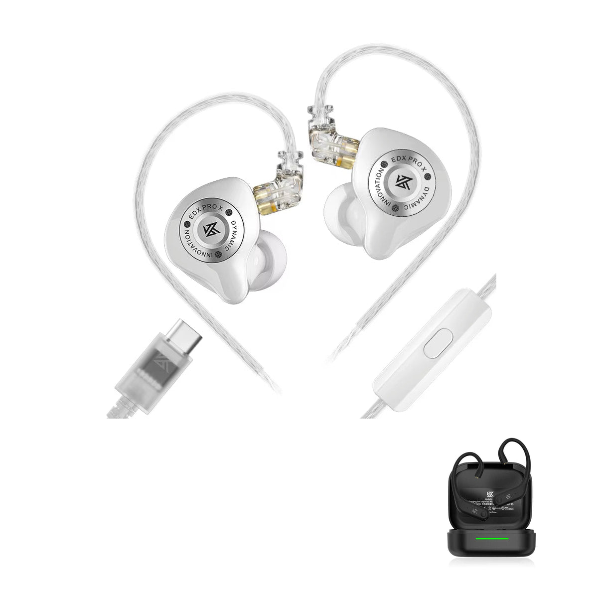 KZ EDX PRO X - Fone de Ouvido In-ear Gamer with KZ AE01 Bluetooth adapter — Branco / USB-C (com microfone) / Com Bluetooth